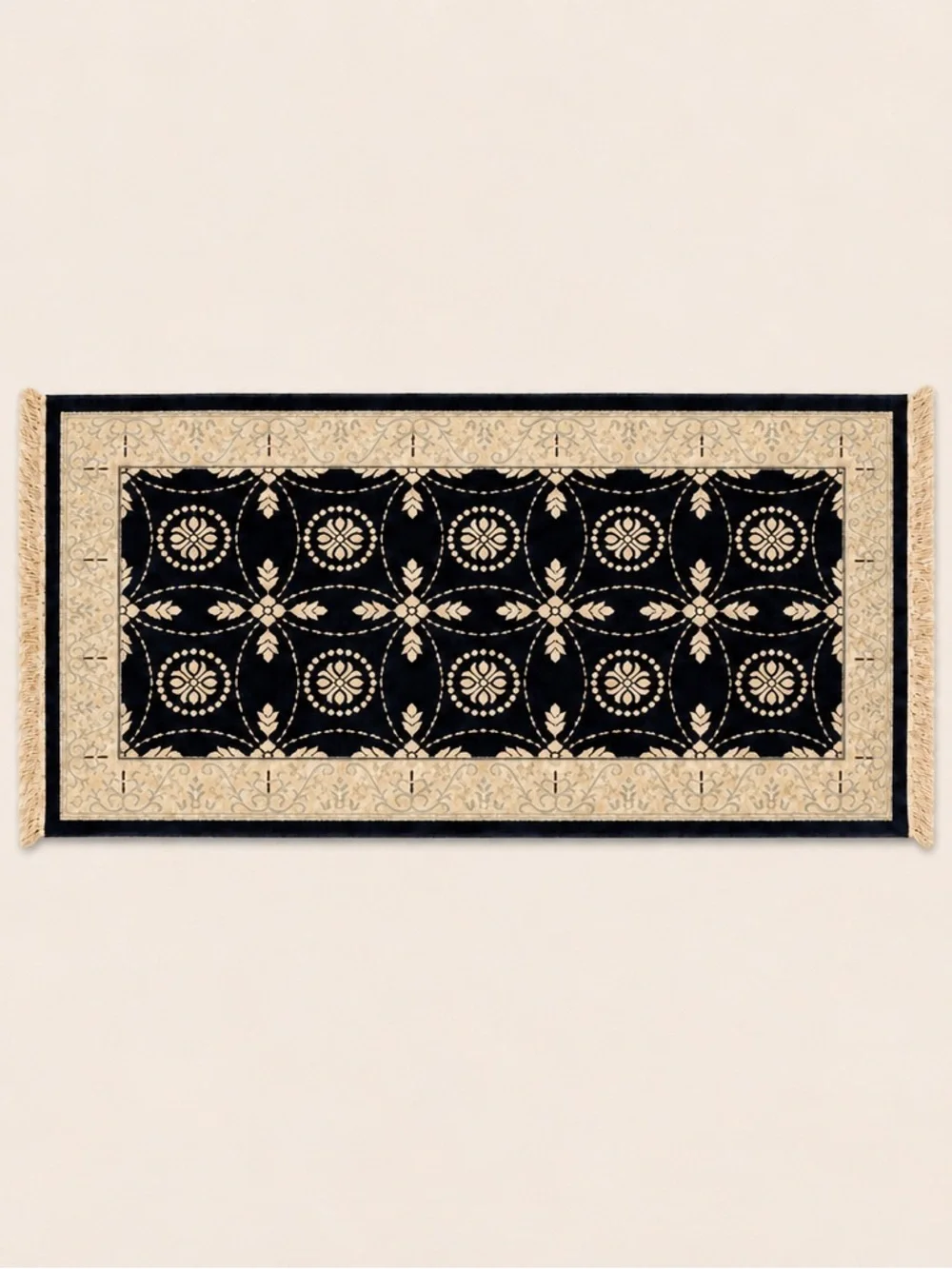 Vintage Black & Ivory Accent Area Rug 33x57 Fringe Traditional Floral Runner Rug