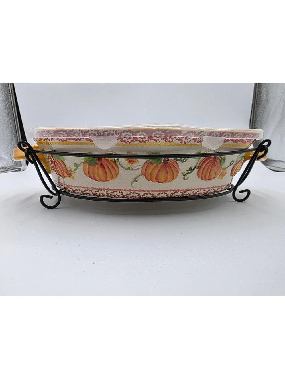 Decorative Ceramic Pumpkin Serving Dish with Metal Stand by Temp-tations