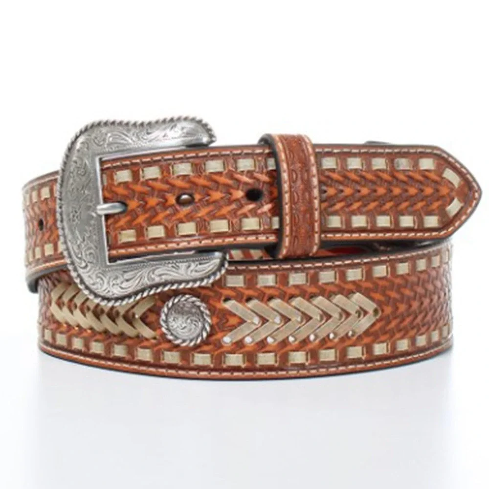 Nocona Mens Brown Leather Western Belt Basketweave Size 44 (For Pant Size 42)