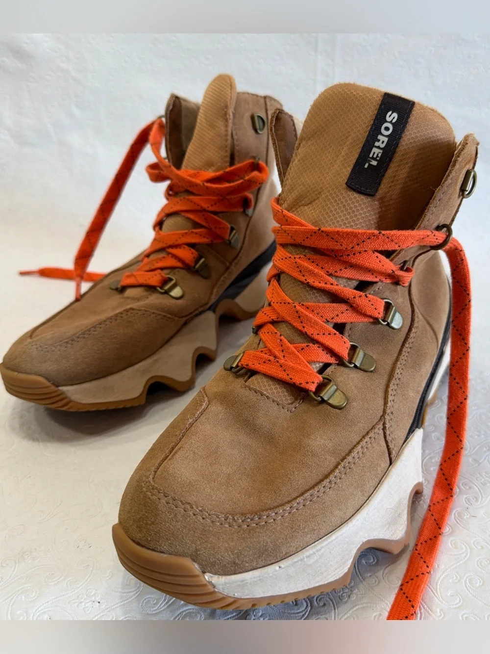 Sorel Kinetic Impact Conquest Waterproof Snow Boots Womens 9 Suede Beige Leather