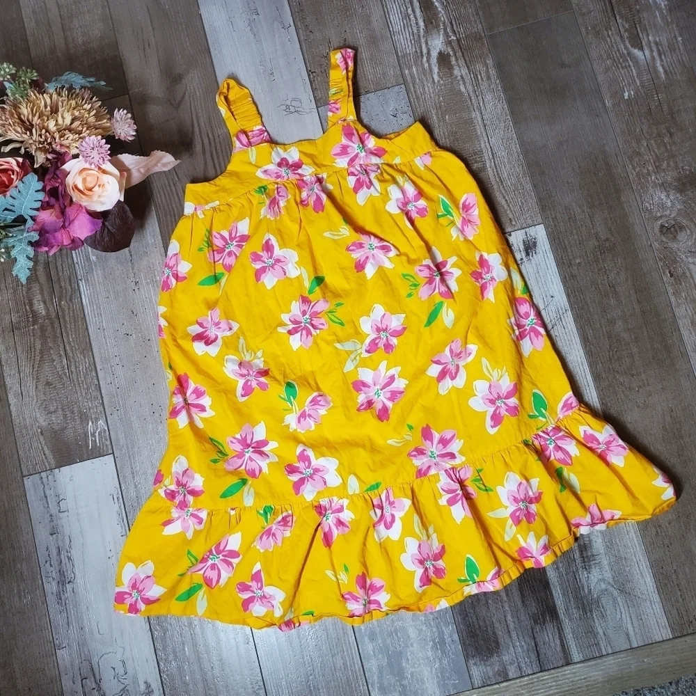 Old Navy Printed Sleeveless Ruffled-Hem Girls Dress Size Large 10/12 Yellow