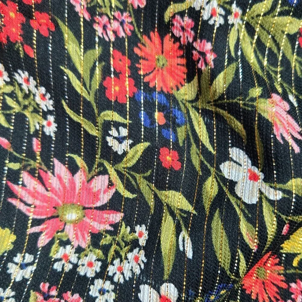 Old Navy Smocked Dark Floral Shine Blouse Chiffon Shimmering Ditsy Romantic