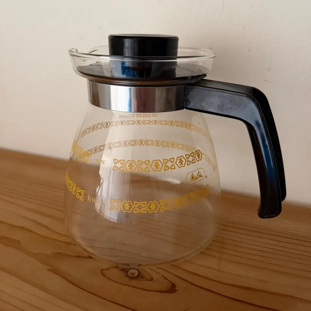 Vintage Melitta Corning Glass Coffee Carafe‎ Gold Floral MCM Replacement