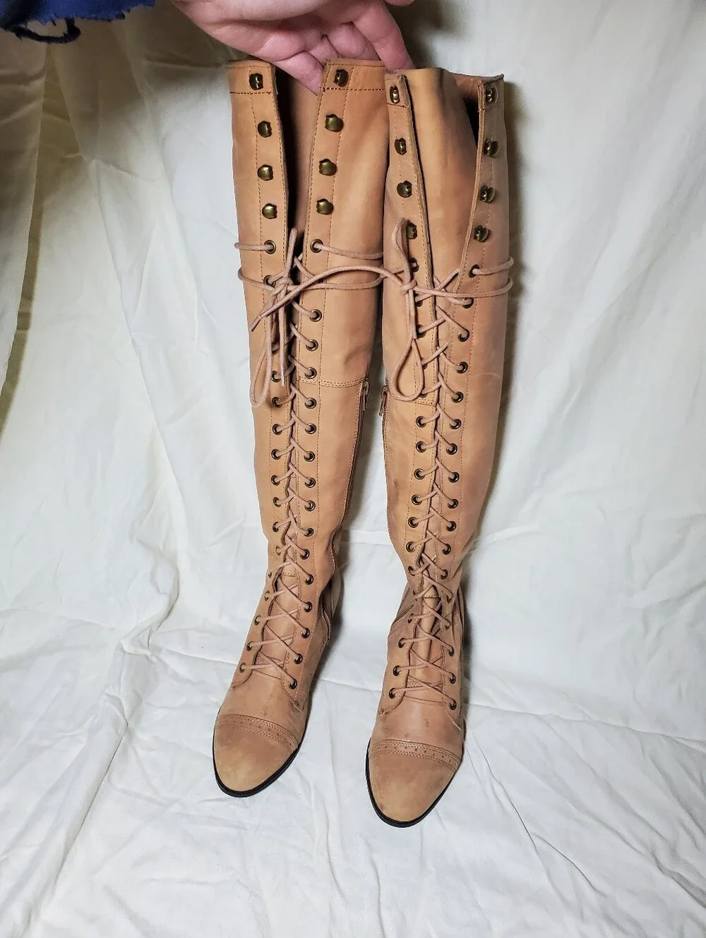 Jeffrey Campbell Free People Joe Knee-High Lace-Up Riding Boots - Tan Womens 9