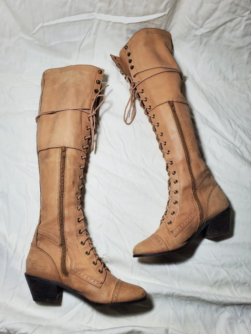 Jeffrey Campbell Free People Joe Knee-High Lace-Up Riding Boots - Tan Womens 9