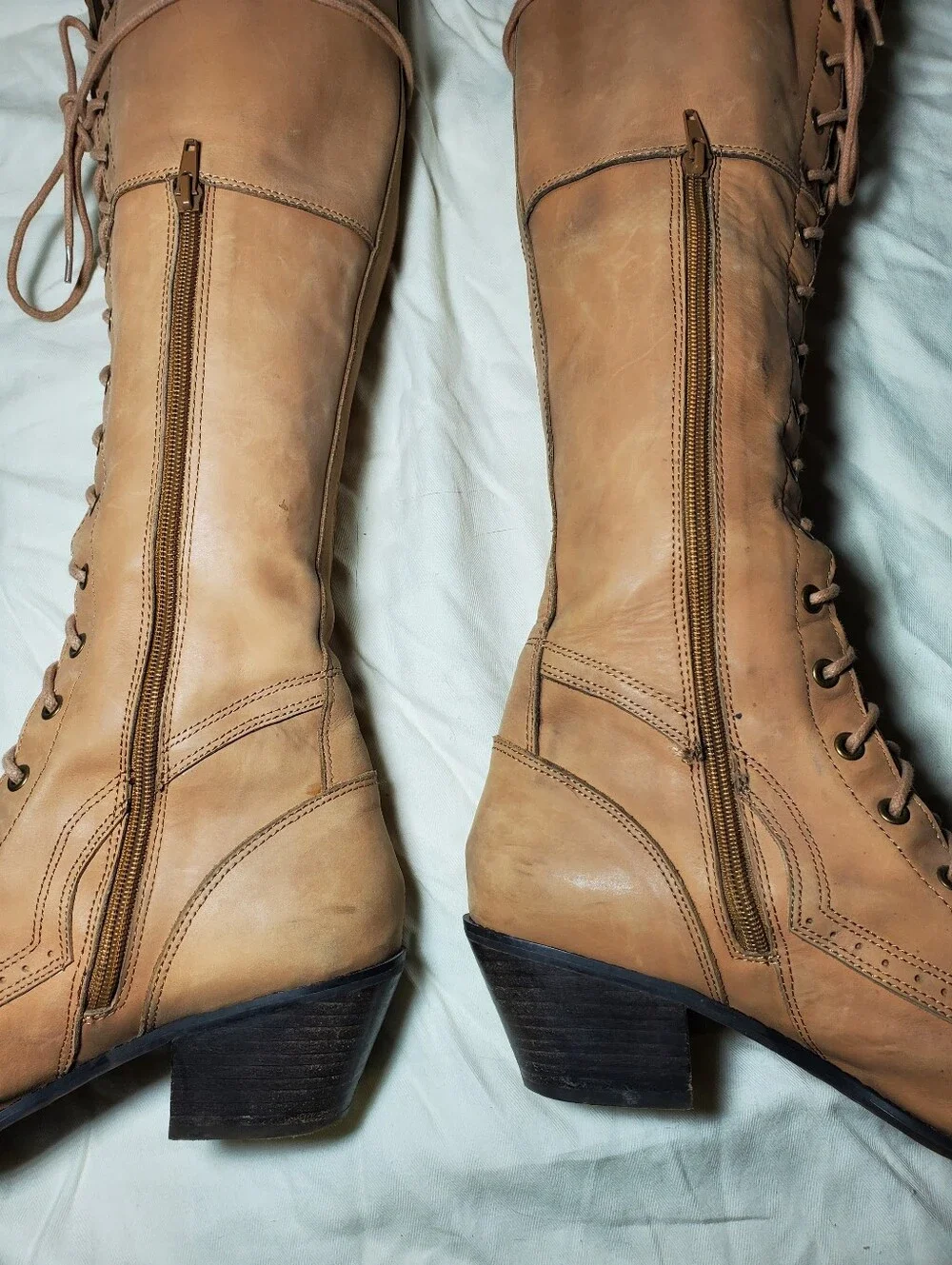 Jeffrey Campbell Free People Joe Knee-High Lace-Up Riding Boots - Tan Womens 9