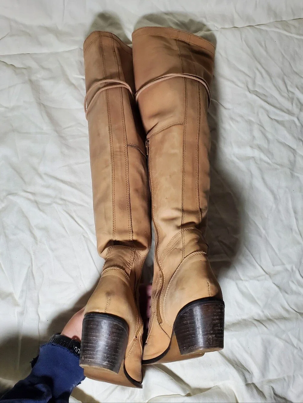 Jeffrey Campbell Free People Joe Knee-High Lace-Up Riding Boots - Tan Womens 9