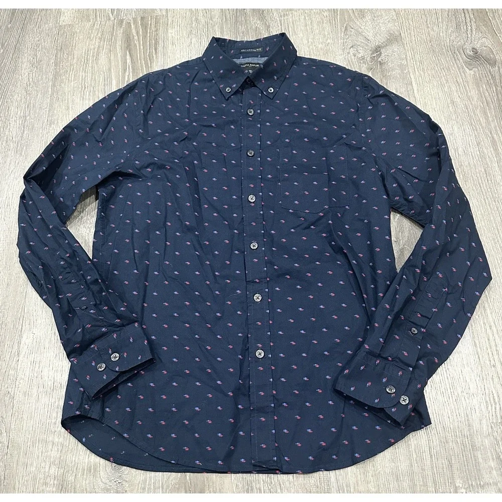 Banana Republic Men M Geometric Cotton Untucked Fit Long Sleeve‎ Casual Shirt