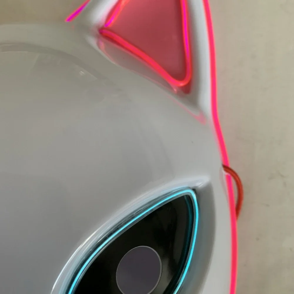 Anime Demon Slayer LED‎ Light up Mask White W Pink And Blue Light Halloween