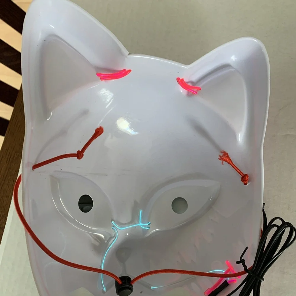 Anime Demon Slayer LED‎ Light up Mask White W Pink And Blue Light Halloween