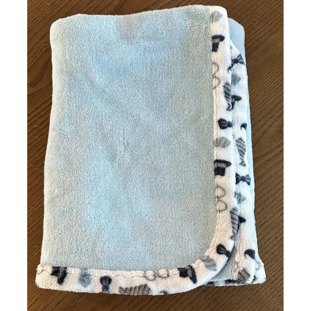 Le BeBe Favorite Baby Lovey Security‎ Blanket Blue Hats Mustache Bow Tie Print