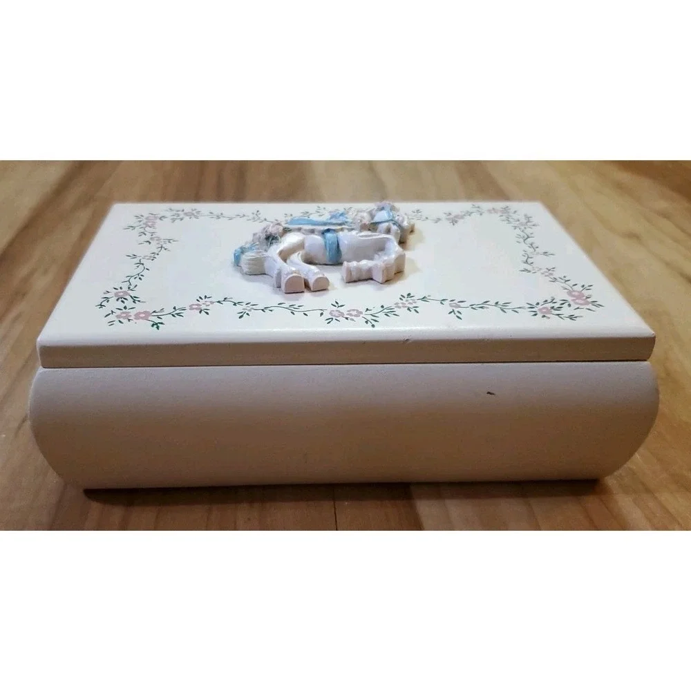 Vintage Wood Childrens Jewelry‎ Trinket Keepsake Box With Hinged Lid Horse Pony