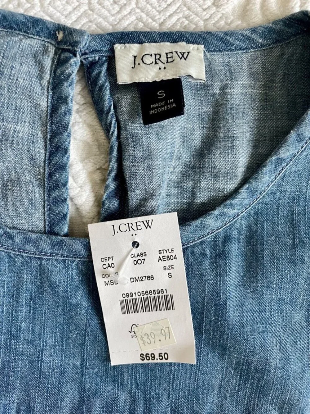NWT J. Crew Cottage Chambray Puff-Sleeve Top Size Small