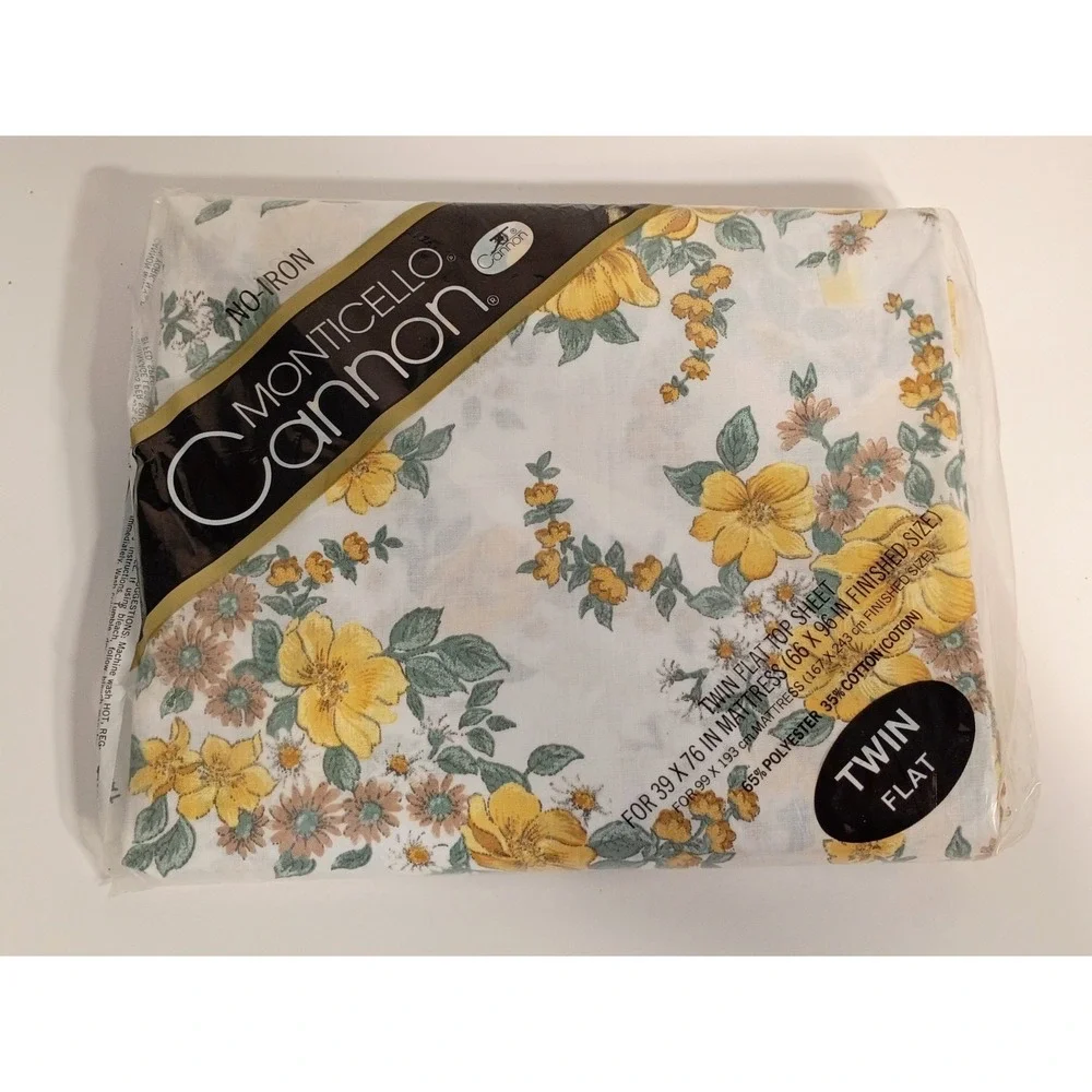 NOS Vintage Cannon Monticello Flower‎ Clusters Floral Twin Flat Top Sheet 66X96