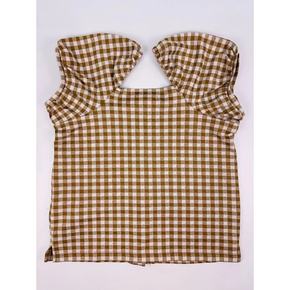 Madewell Brown Gingham Puff Sleeve Button Front Blouse Size XS Cottagecore