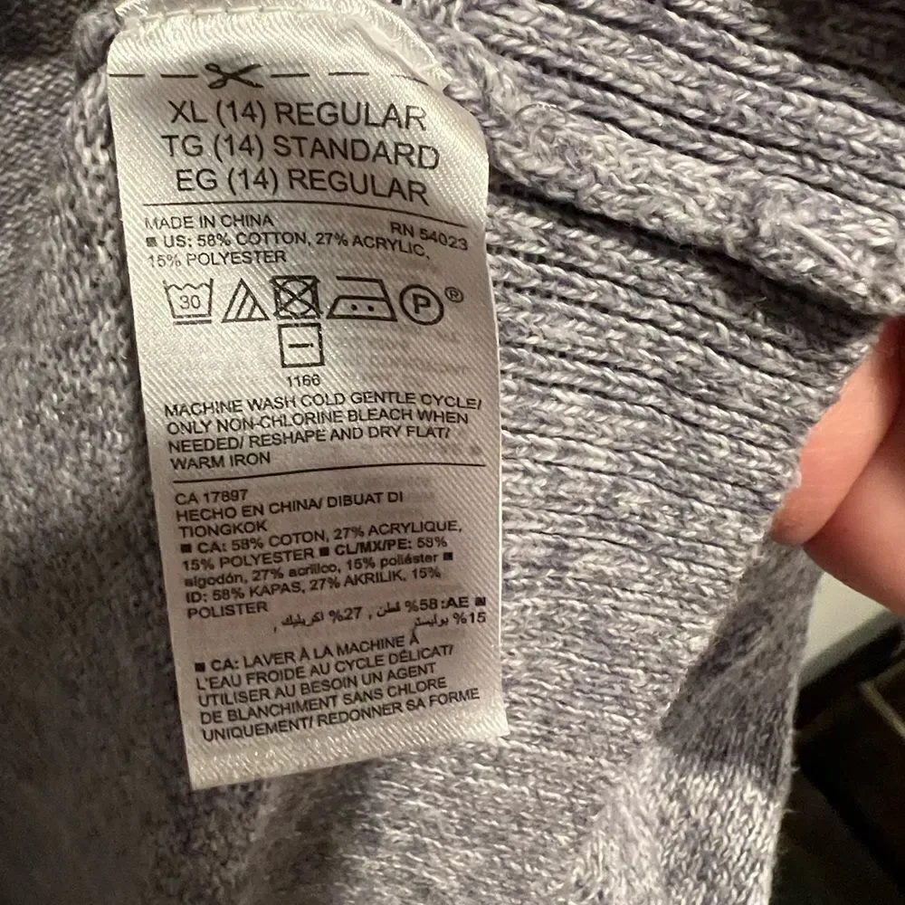 Old Navy grey open front cardigan with pockets girl’s size XL/14‎