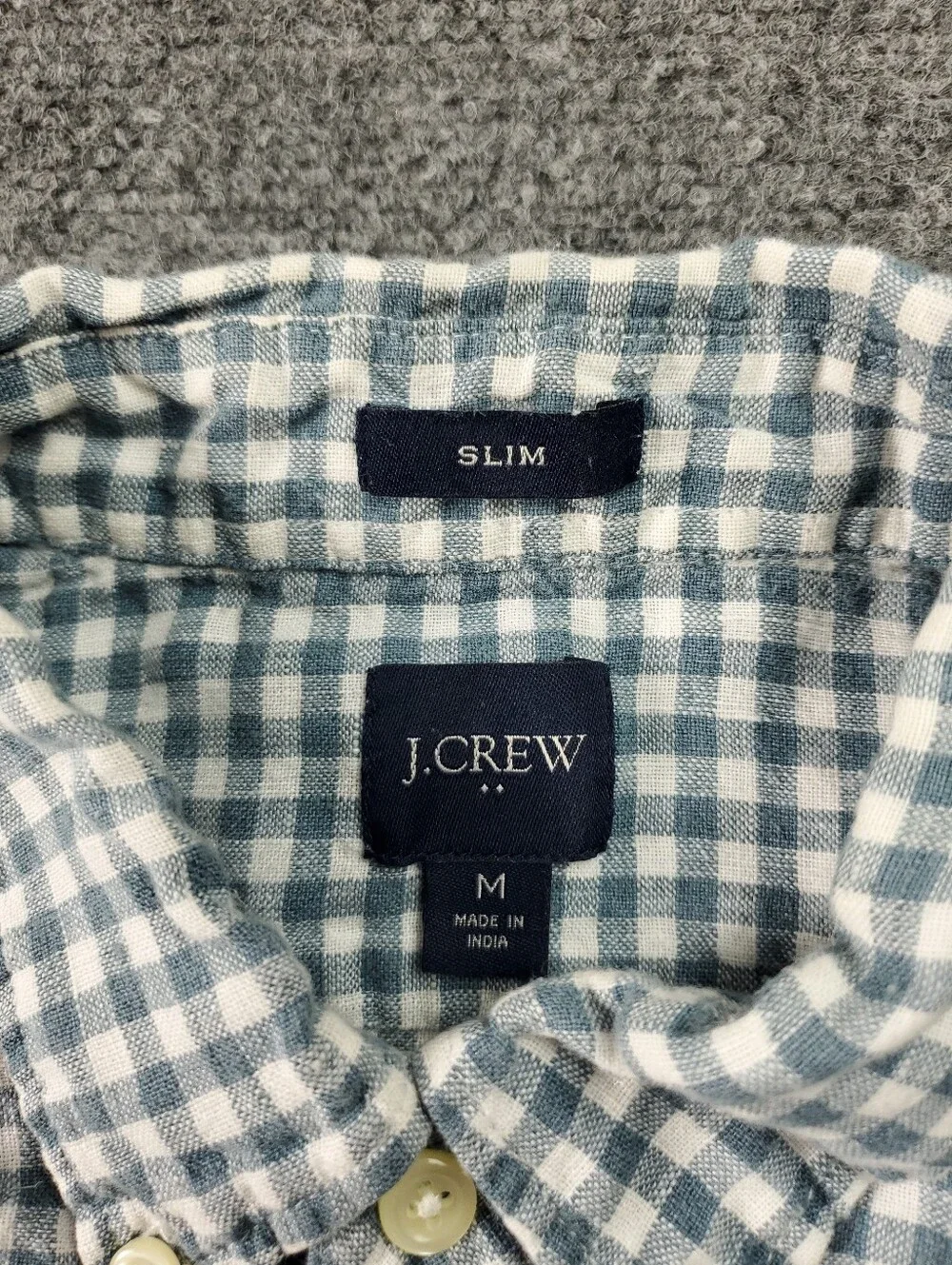 J Crew Linen Shirt Medium Gingham Check Button Down Oxford Blue White Summer