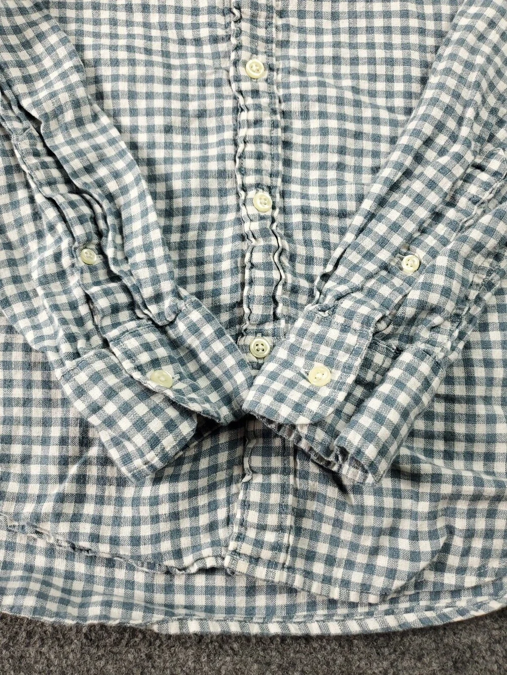 J Crew Linen Shirt Medium Gingham Check Button Down Oxford Blue White Summer