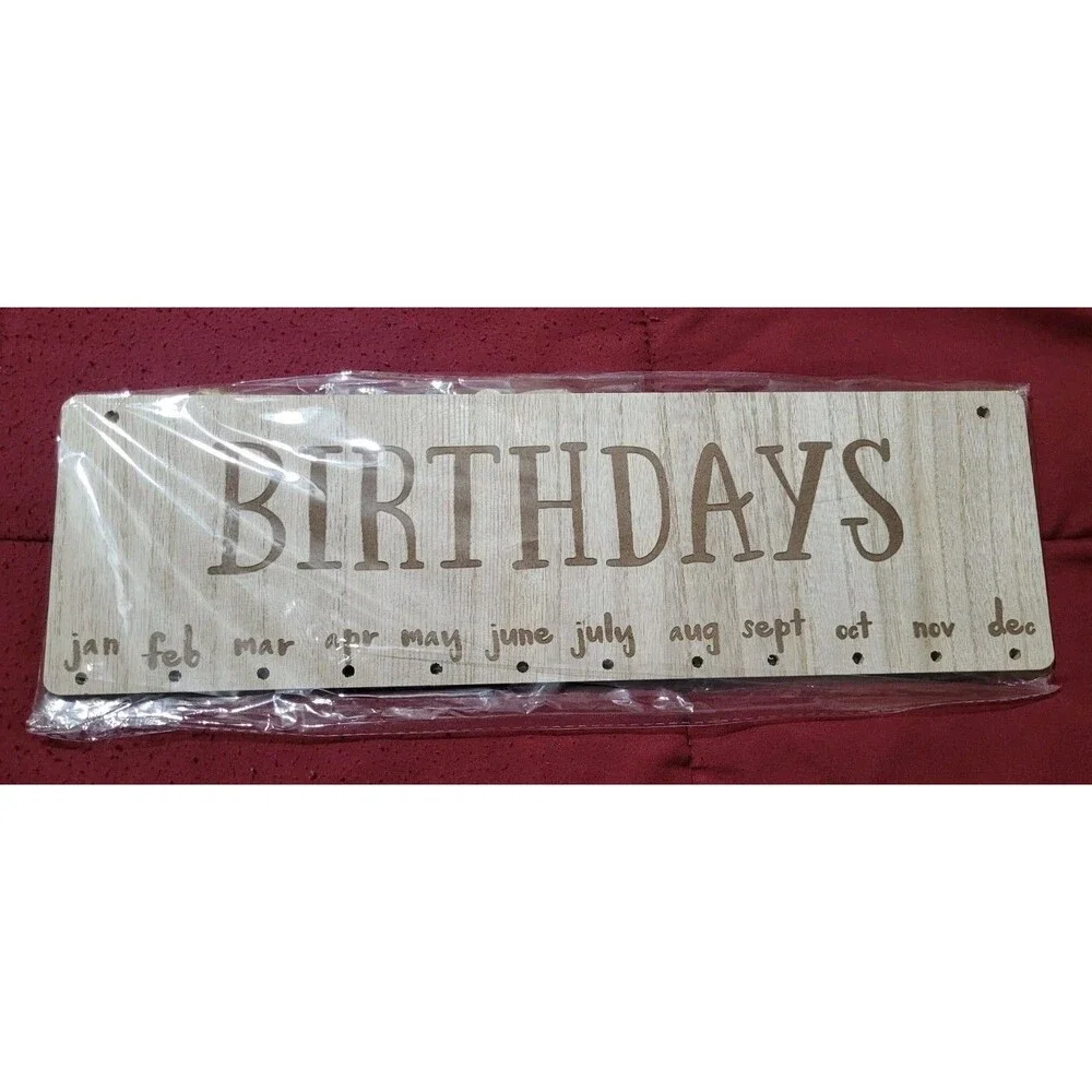 Family Tree Birthday Reminder - Calendar Board w/ Hanging Tags - Wood