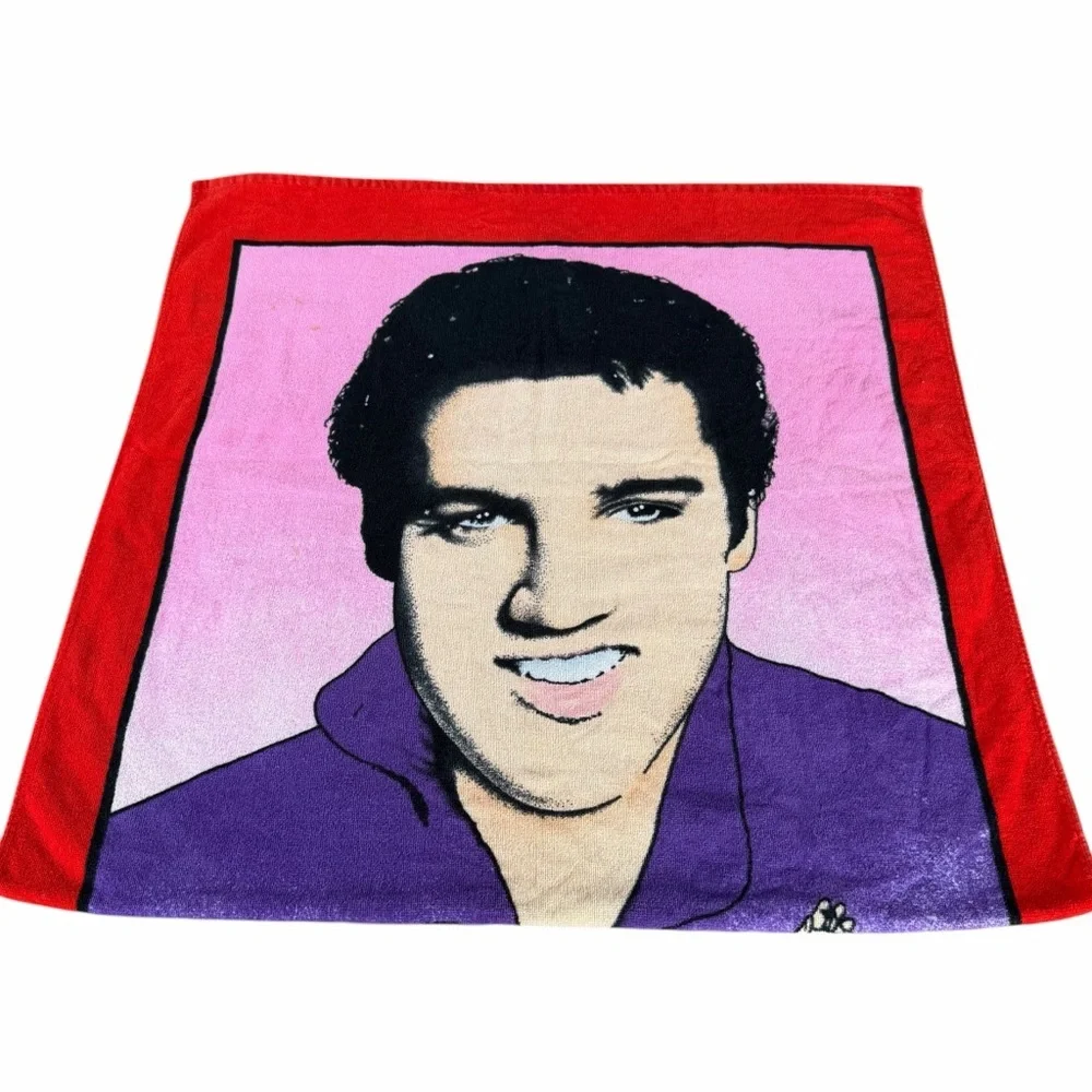 VTG Elvis Presley Beach Pool Towel Bright Colorful 90s Rock n Roll 29x59 FLAW