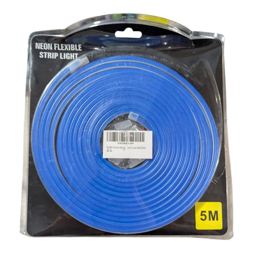 Blue Flexible Neon 16.4ft Rope Strip LED‎ Night Light w Clips - Outdoor Friendly