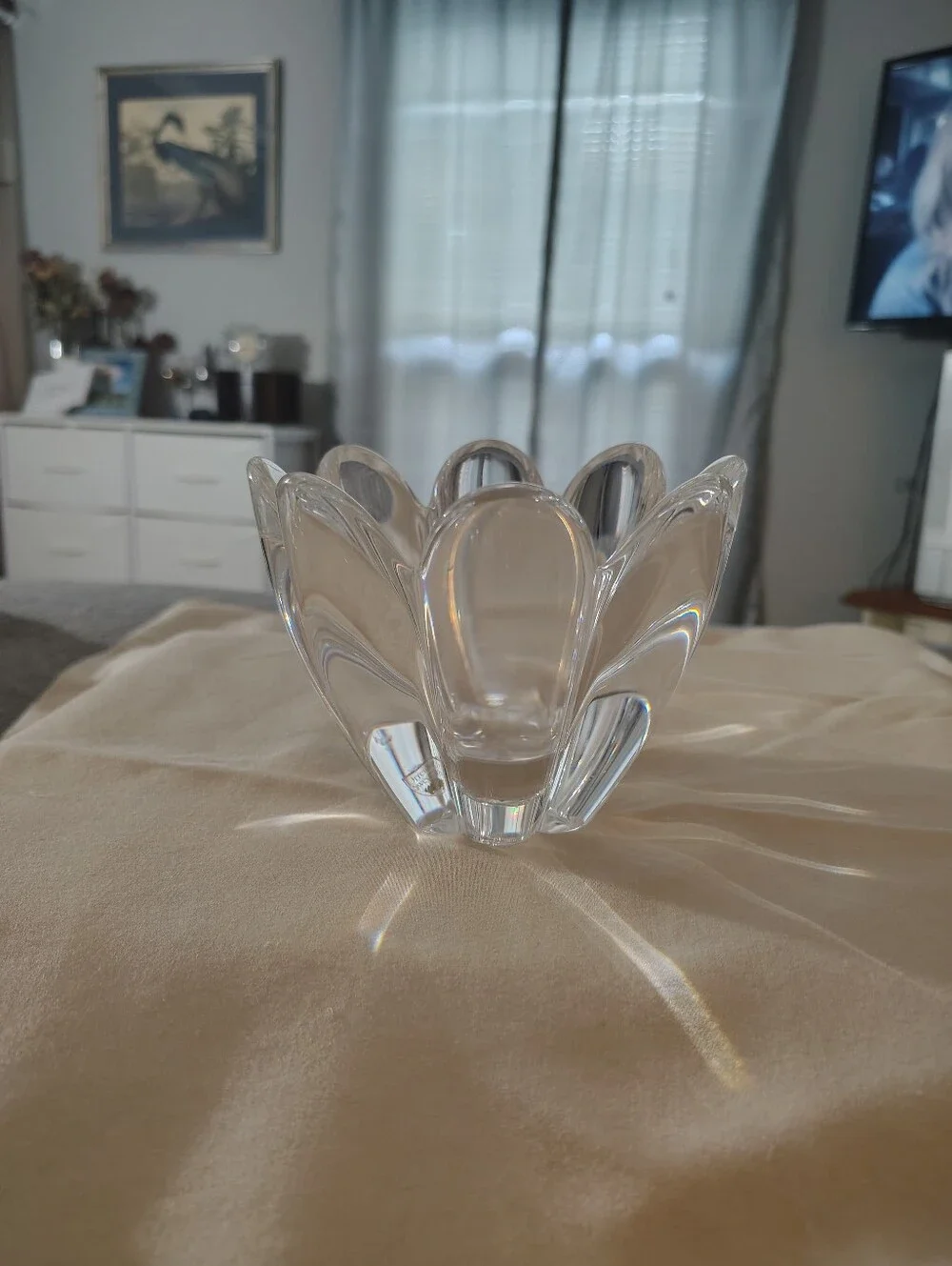 Orrefors swean Mayflower Art Crytal Signed Daisy Candy Bowl Vase