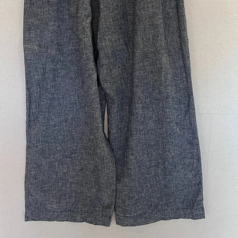 H&M Women’s Linen Blend Pants Blue Size 6 High Rise Wide Leg L.O.G.G‎ (READ)