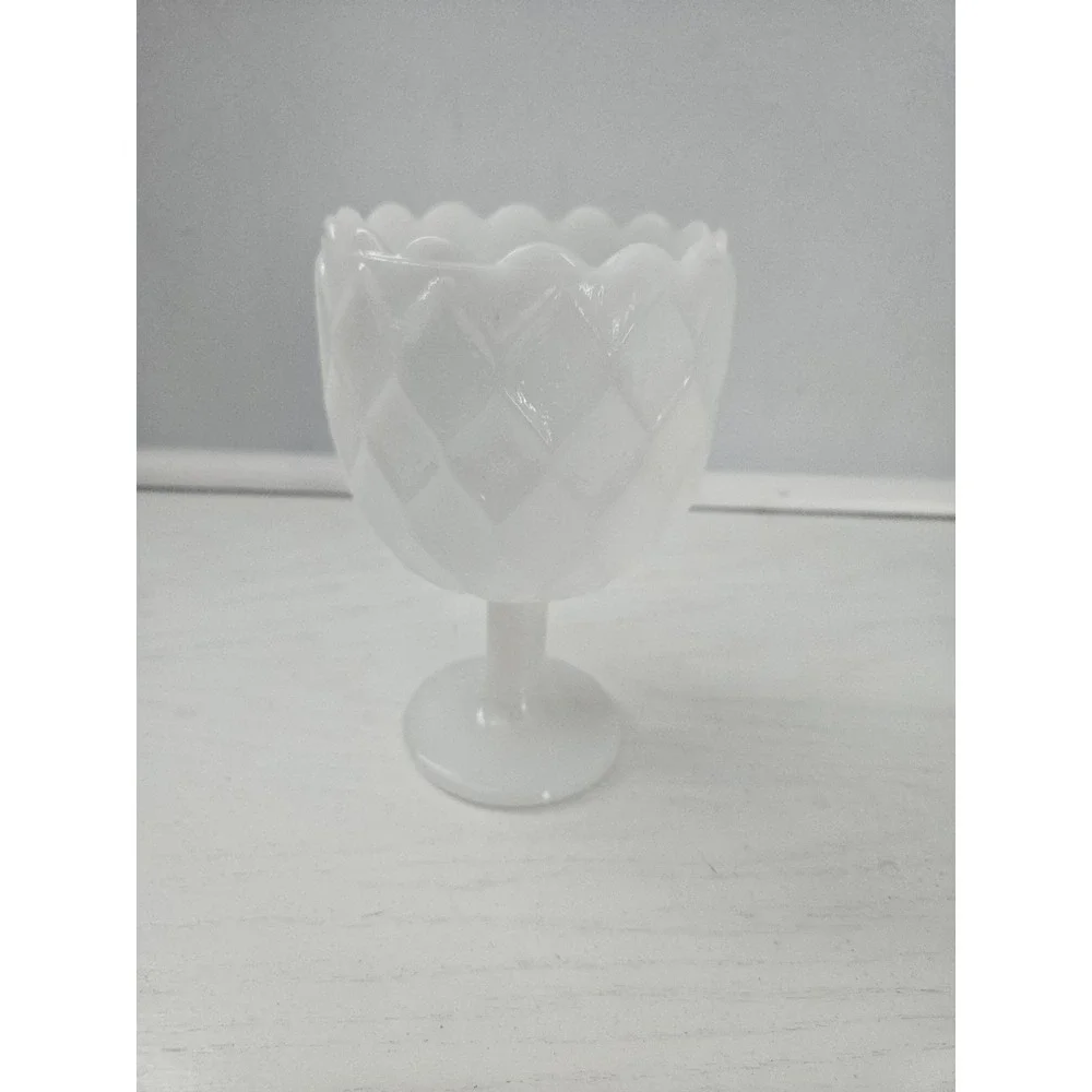 Vintage Anchor Hocking Textured Diamond Pattern White Milk Glass Stemmed Chalice