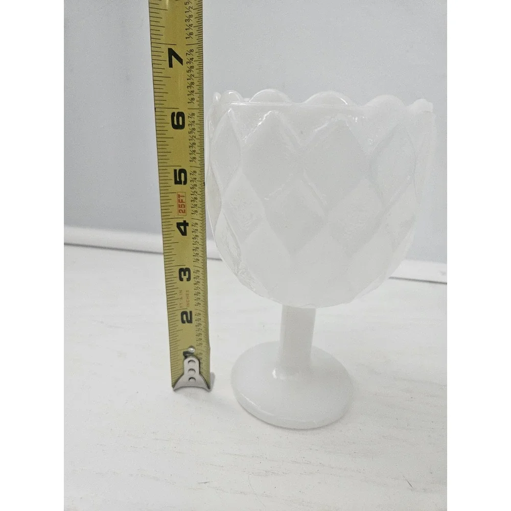Vintage Anchor Hocking Textured Diamond Pattern White Milk Glass Stemmed Chalice