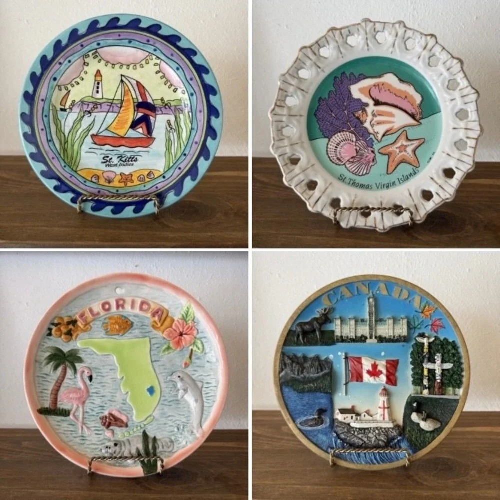 Vintage Florida Souvenir‎ Plate 3D Relief Flamingo Dolphin Wall Decor