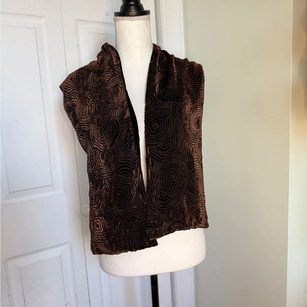 Y2K Evening Scarf with Rose Motif in Midnight Black and Chocolate Brown