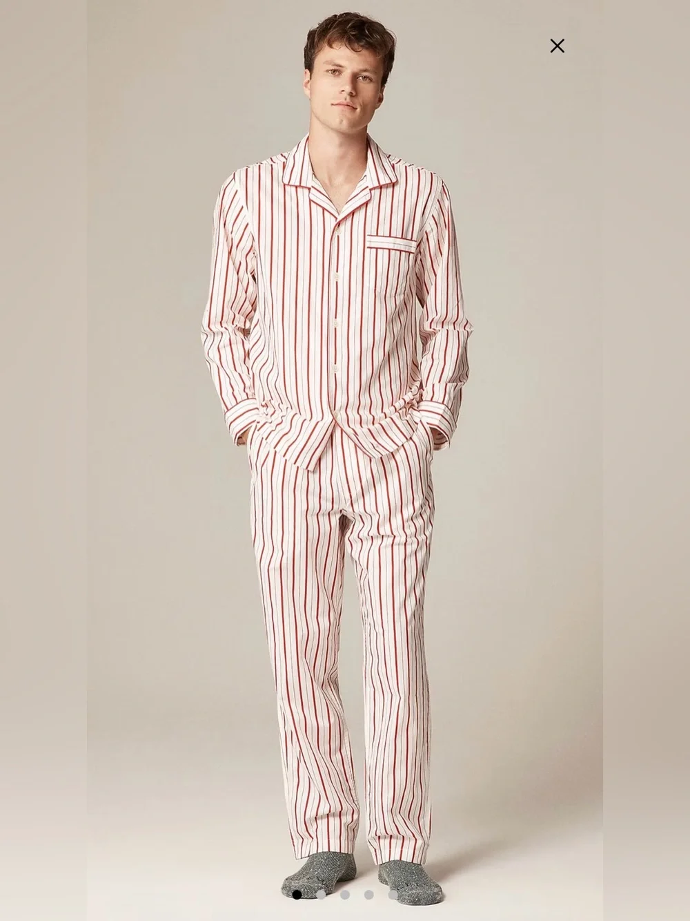 MENS Medium J. Crew Red and White Striped Cotton Pajama Set