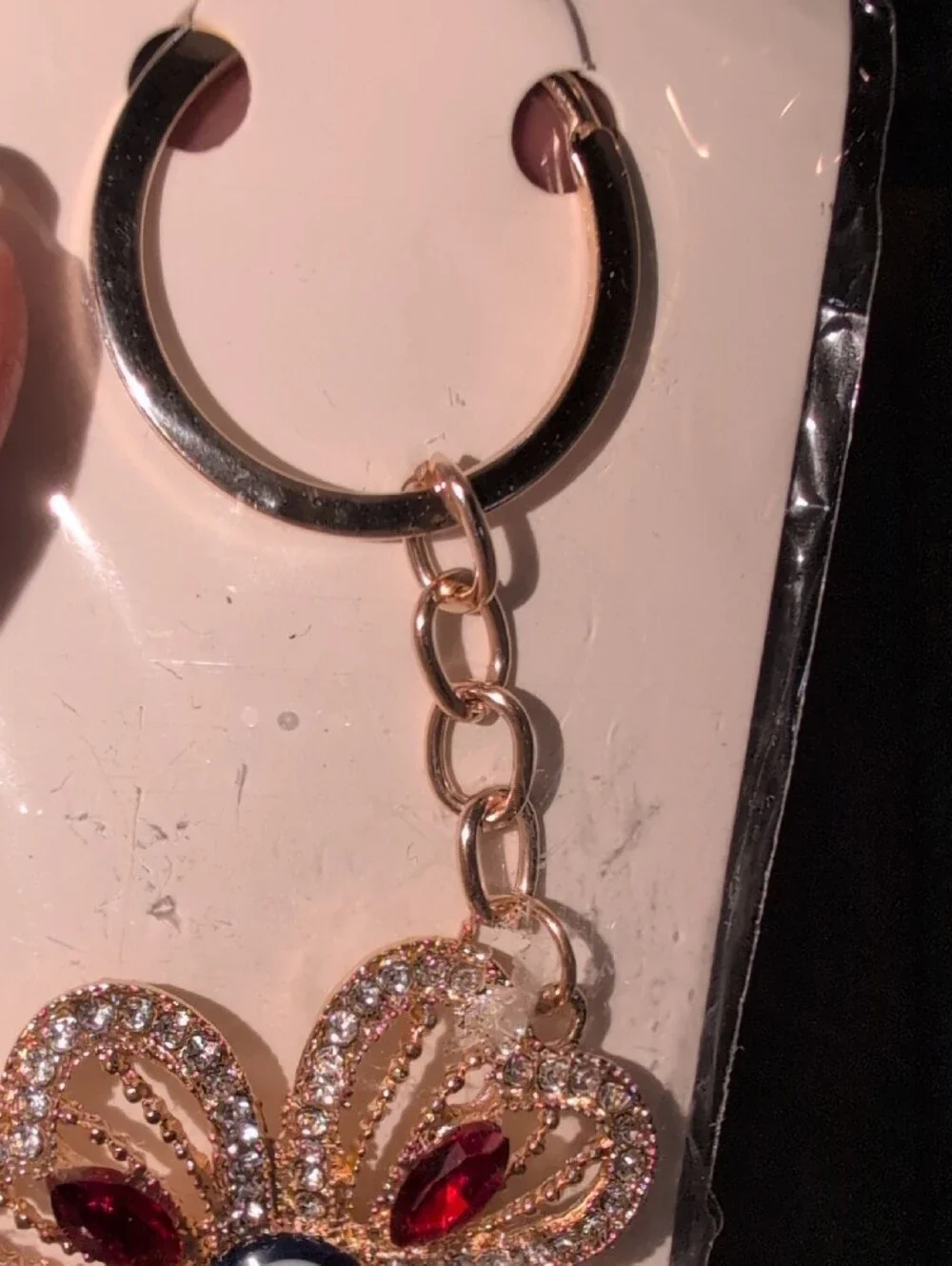 Gold Floral Evil Eye Keychain with Red  And Crystal Accents