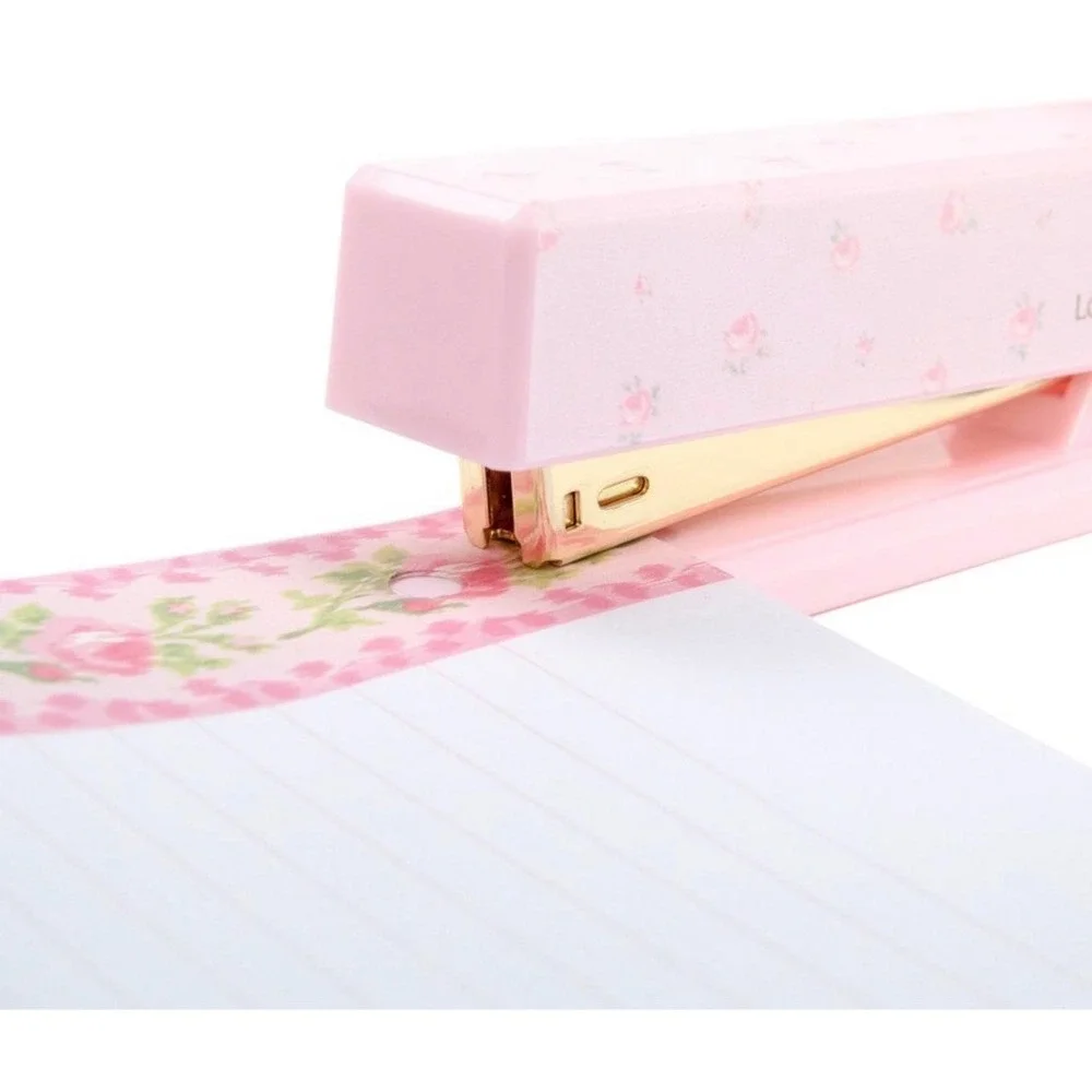 LoveShackFancy x Yoobi Pink Floral Stapler Gold Tone Desktop Office Accessory
