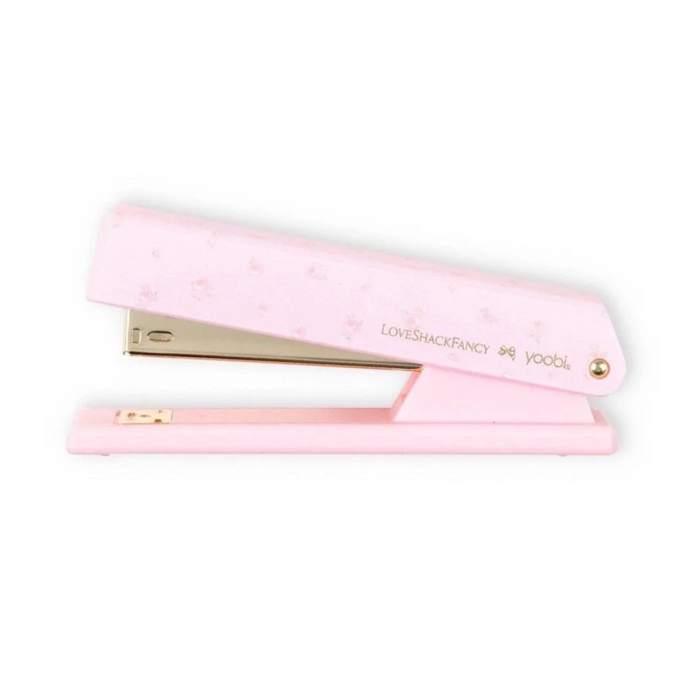 LoveShackFancy x Yoobi Pink Floral Stapler Gold Tone Desktop Office Accessory