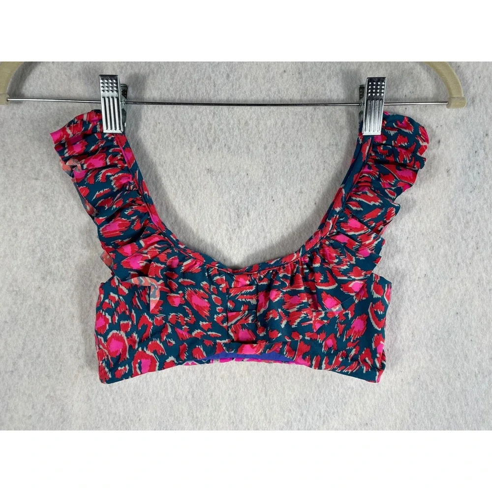 Maaji Kids Reversible Ruffle Bikini Top Floral Abstract Blue Pink Swim Size 12