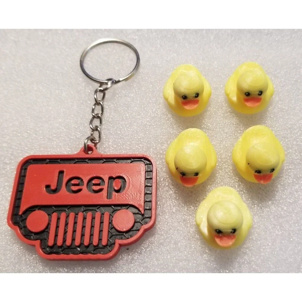 Jeep Key Chain & Yellow Duck Valve Stem Cover Caps Universal Jeep Lovers