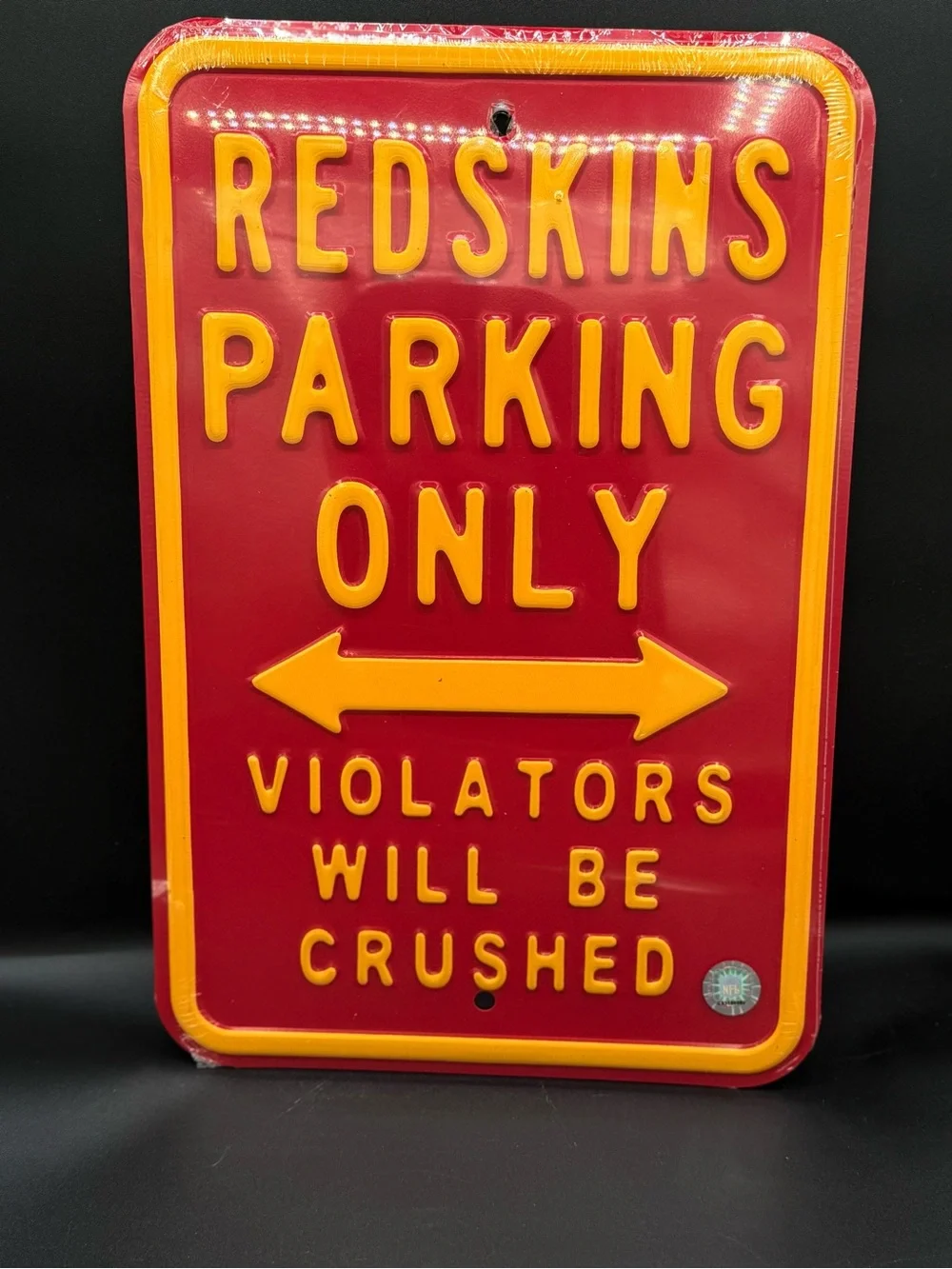 Vintage-Style 'Redskins Parking Only' Metal Sign in Burgundy and Gold