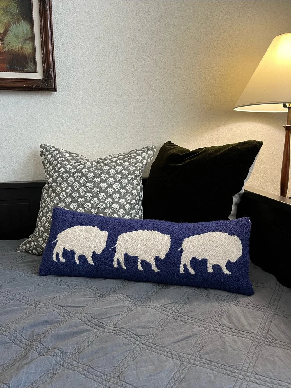 Three bison needlepoint lumbar pillow