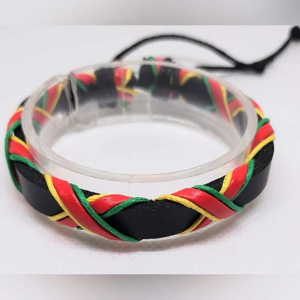 Men's Bracelet Leather Braided Black Rainbow New‎ F69