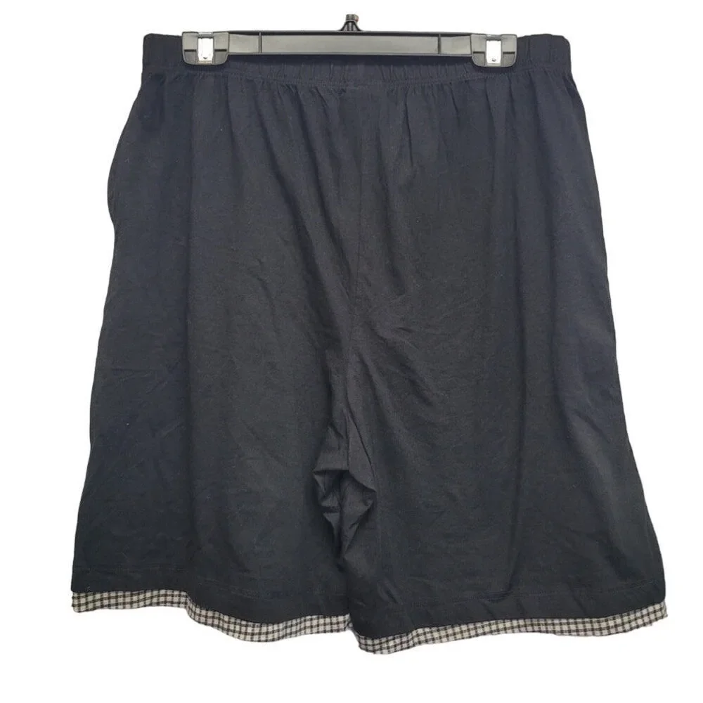 New GreatLand Mens XL Black 100% Cotton Gingham Trim Sleep Shorts w Pockets