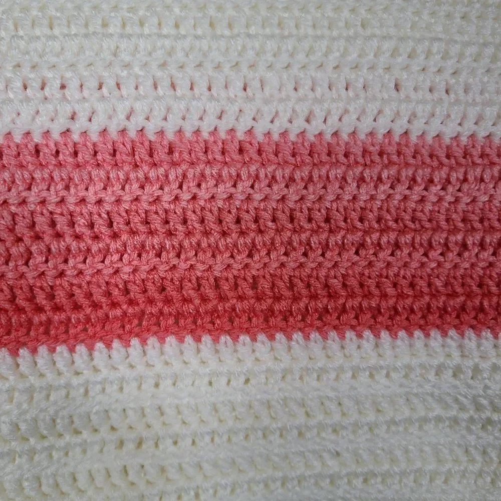 Vintage Handmade Knit Crochet Pretty Pink Afghan Throw Lap Blanket New Baby Gift