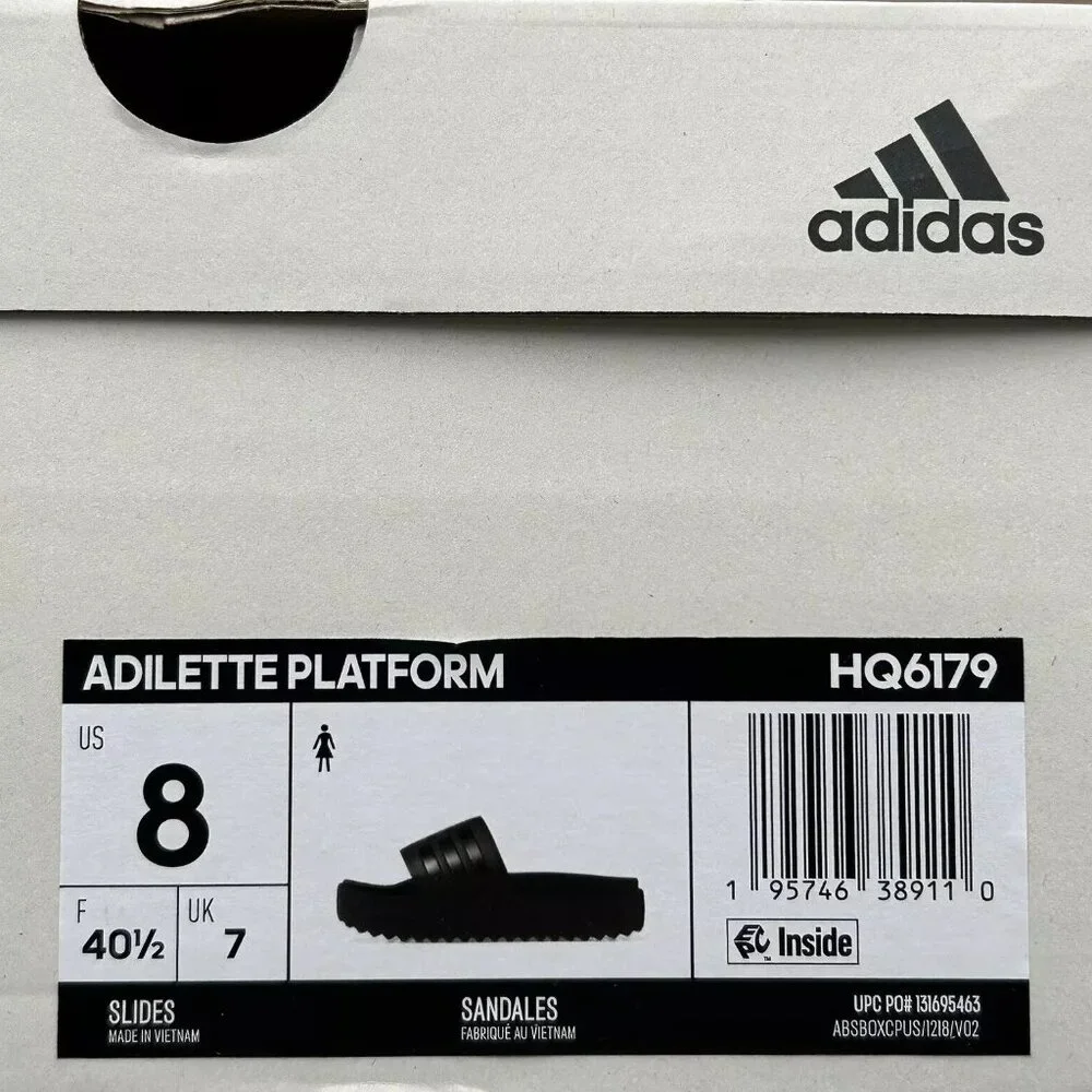 adidas Adilette Platform‎ Slide Sandals Women's Size 8-9 Black - Comfort & Style