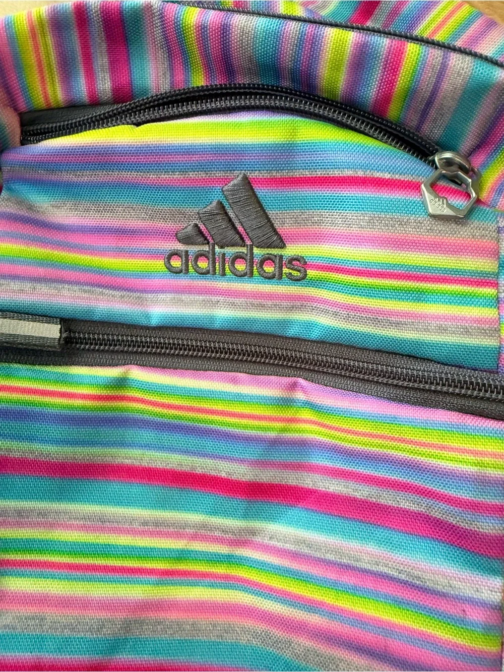 Adidas Multicolor Striped Backpack Gray Bookbag School Travel Laptop Gym 22”