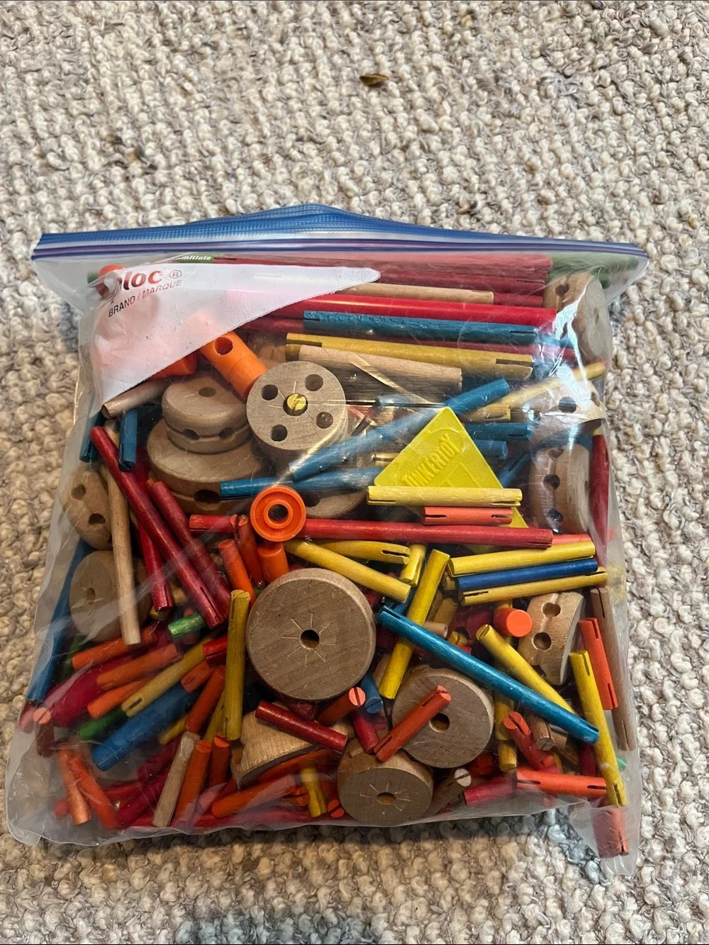 Gallon size bag of Vintage Tinker Toys