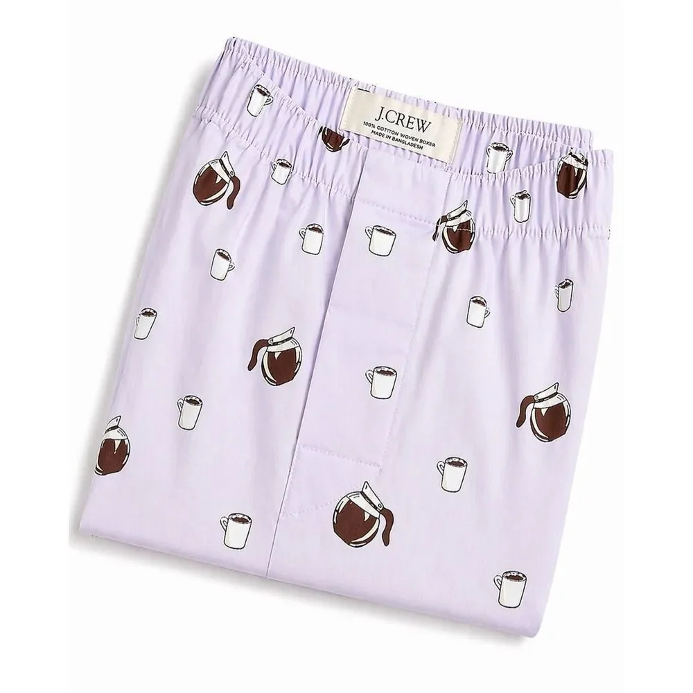 J.Crew Coffee Print Boxer Shorts XL Purple 100% Cotton NWT Pajama Shorts