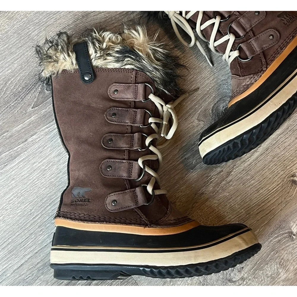Sorel Joan of Arctic Tall Waterproof Lace Brown Leather Boots Women 6 UK 4 EU 37
