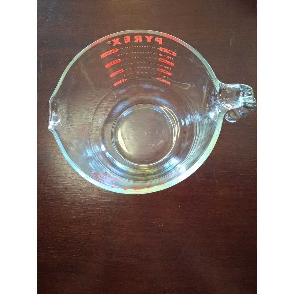 PYREX Glass Liquid Measuring 8 Cup 64 oz 2 Quart Liter Clear Red Letters-USA