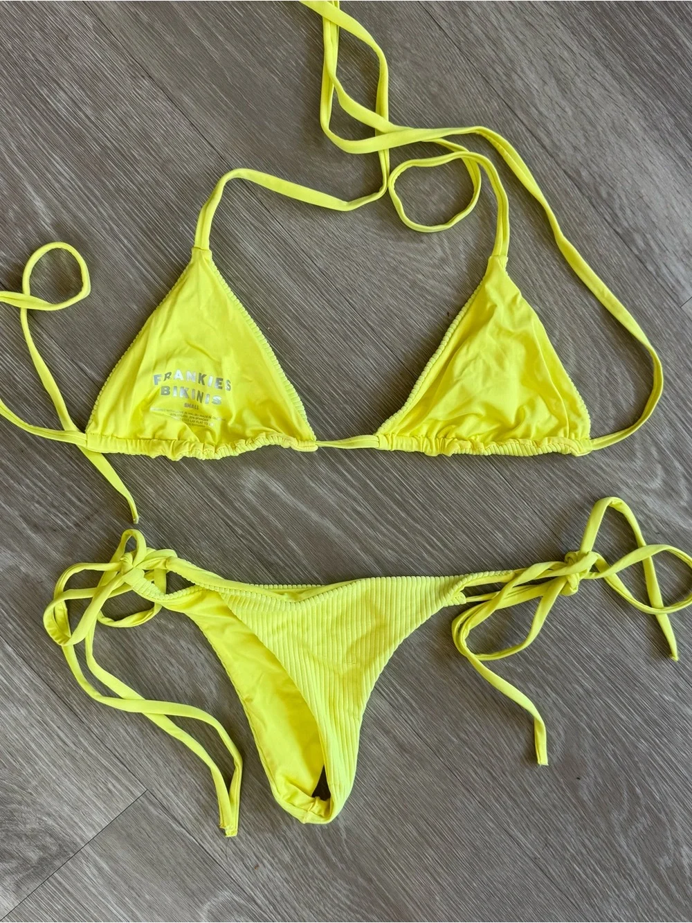 Frankie’s Bikinis Yellow Ribbed String Bikini Set