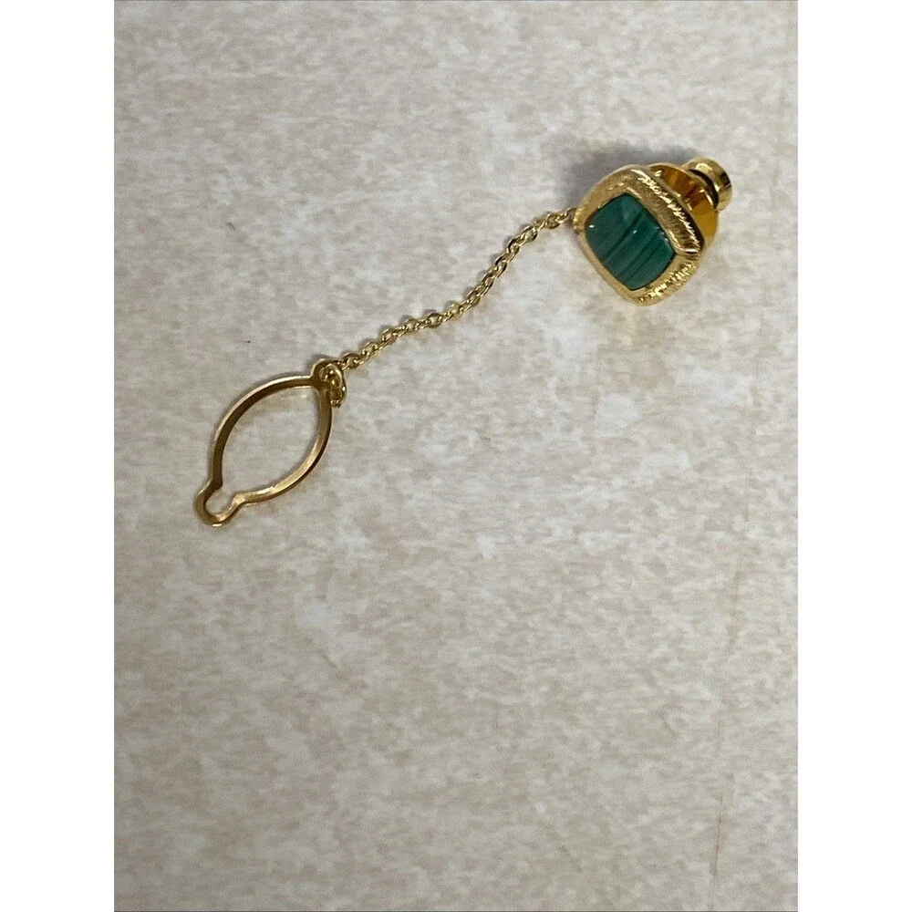 Vintage Japan Sterling Silver Gold-Plated Malachite Cufflink Gift Set